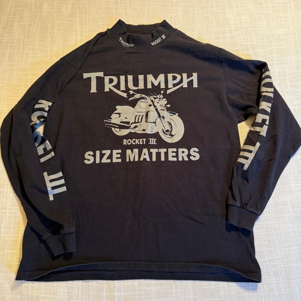 Triumph Rocket III Size Matters Mens Black Long Sleeve Graphic Shirt Anvil L